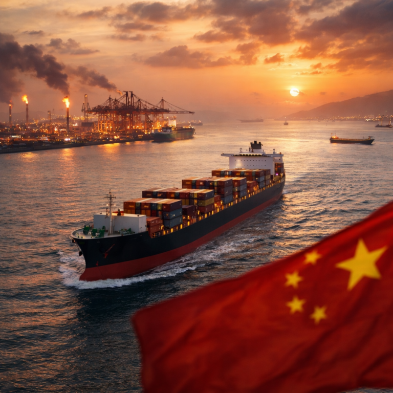 Container Ship sailing at midnight - AI Image - Digital Trade Outlook